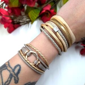 Lot of 2 Faux Leather Vintage Bracelets with Magnetic Closures